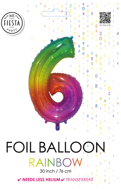 Globo de foil Figura 6 Arco Iris Transparente 66cm