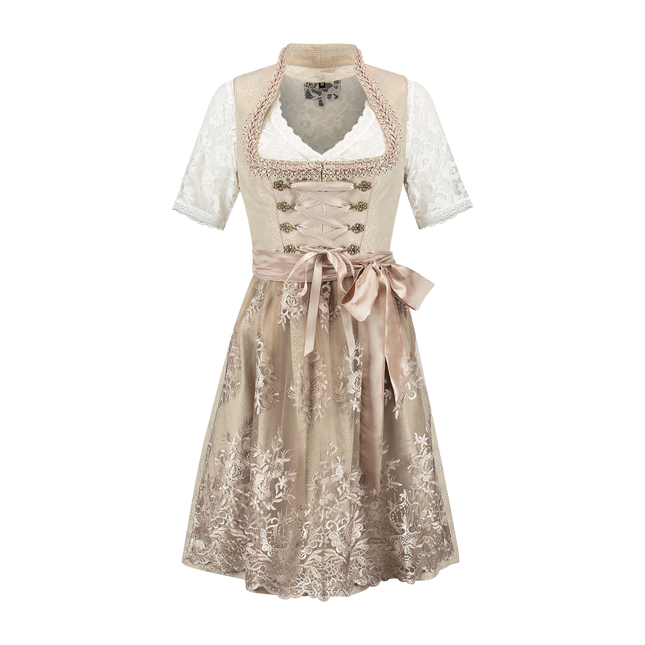 Rosa Blanco Crema Vestido Dirndl Oktoberfest Mujer Jaquard