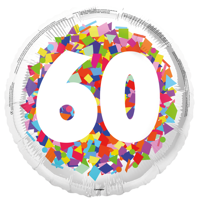 60 Años Globo de Helio Confeti Vacío 45cm