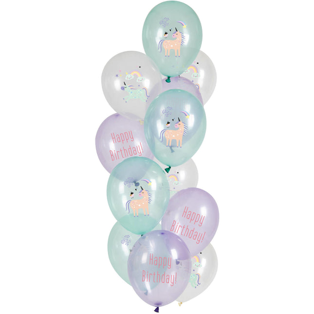 Globos Unicornio Arco Iris 33cm 12pcs