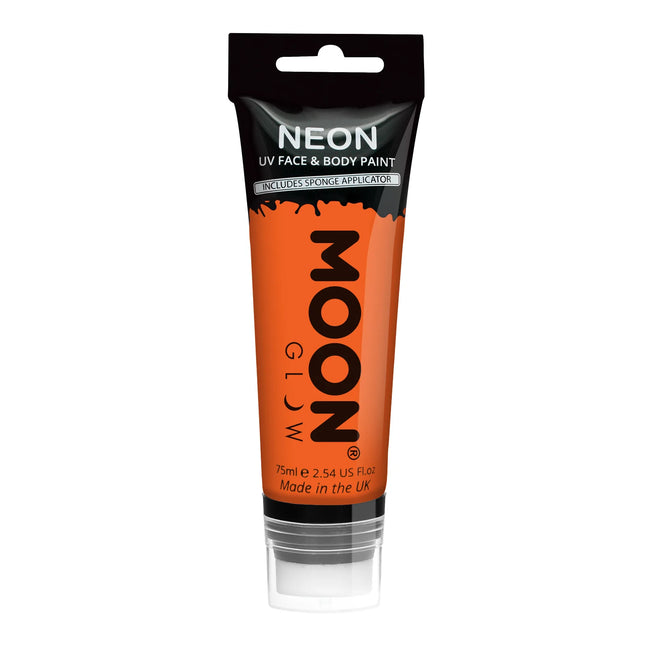 Pintura facial UV neón Moon Glow con aplicador de esponja Naranja intenso 75ml