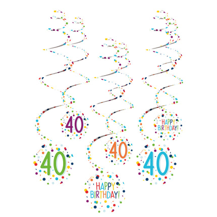 Decoración Colgante 40 Años Feliz Cumpleaños Confetti 61cm 6pcs