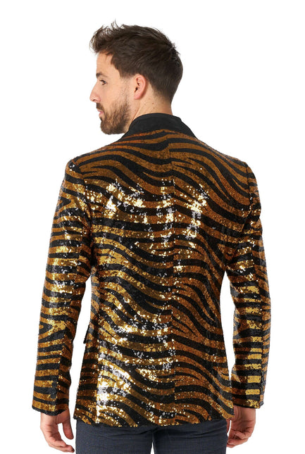 Gold Black Tiger Paillet Blazer Hombre OppoSuits