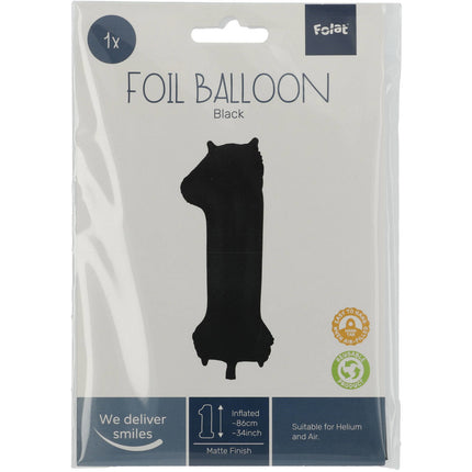 Globo Foil Figura 1 Negro Mate XL 86cm vacío