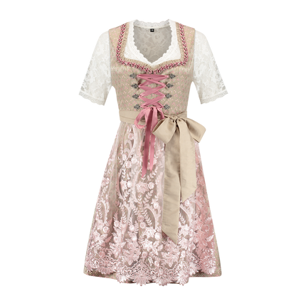 Vestido Dirndl Rosa Dorado Oktoberfest Señoras 2 Piezas