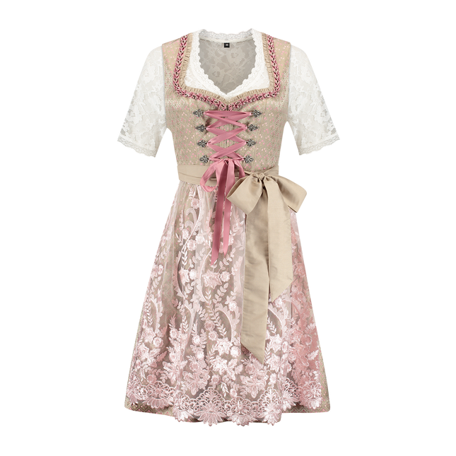 Vestido Dirndl Rosa Dorado Oktoberfest Señoras 2 Piezas