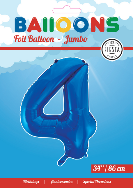 Globo Foil Figura 4 Azul XL 86cm vacío