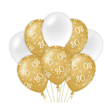 Globos 80 Años Oro Blanco 30cm 8pcs