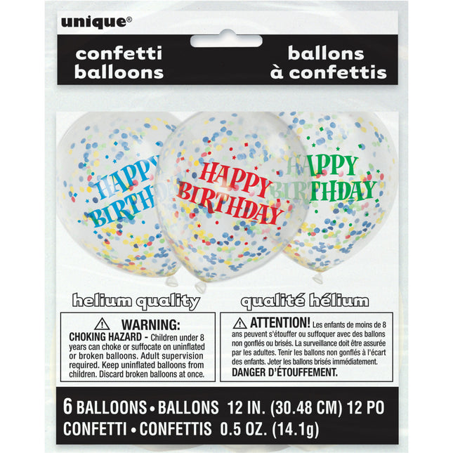 Globos de Confeti Feliz Cumpleaños de Colores 30cm 6pcs