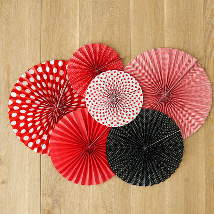 Abanicos de Papel Rojo Negro Set 23-40cm 3 piezas