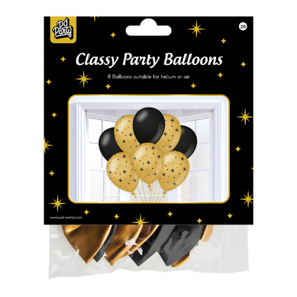 Globos Oro Negro Estrellas 30cm 6pcs