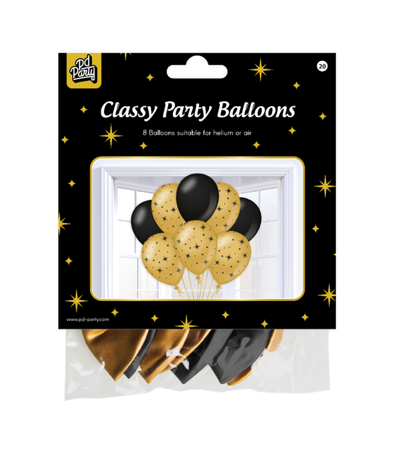 Globos Oro Negro Estrellas 30cm 6pcs