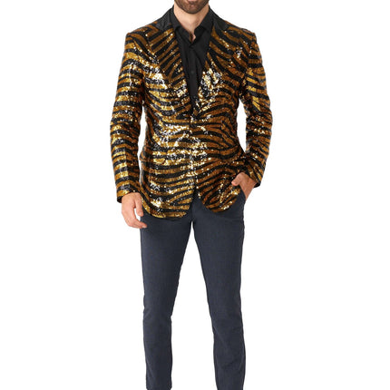 Gold Black Tiger Paillet Blazer Hombre OppoSuits