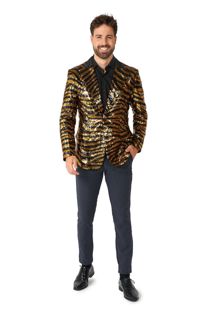 Gold Black Tiger Paillet Blazer Hombre OppoSuits