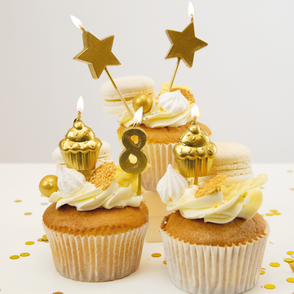 Velas 8 Años Cupcake Oro 17,5cm