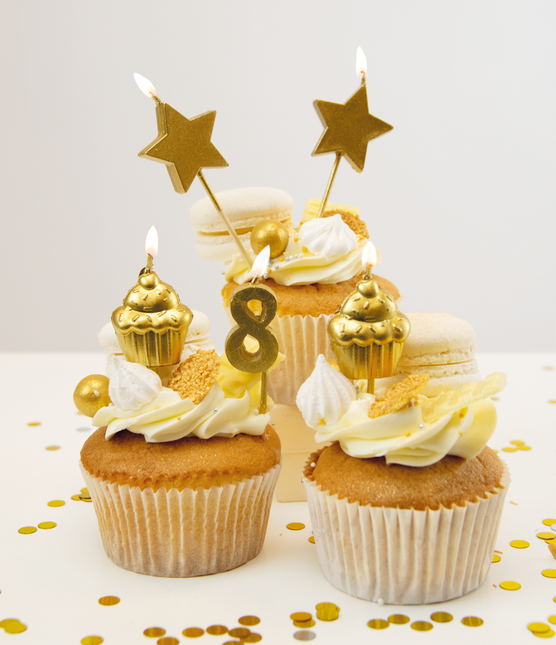 Velas 8 Años Cupcake Oro 17,5cm