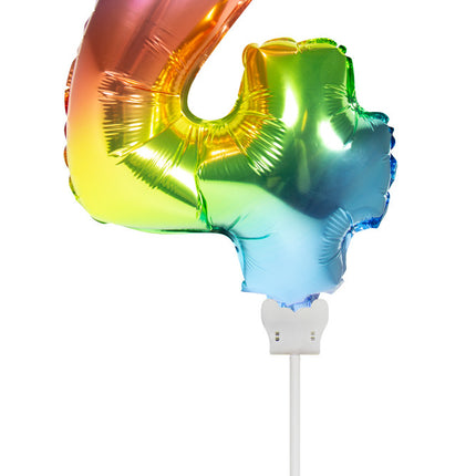 Globo Foil Figura 4 Arco Iris 36cm con Palo