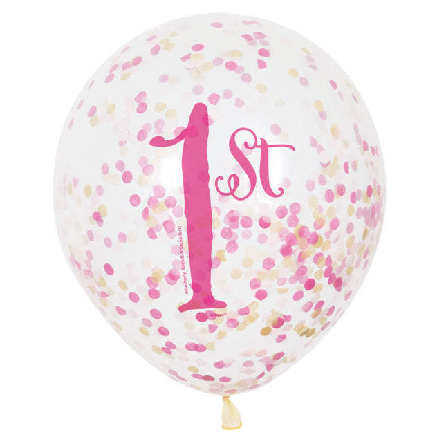 Globos Confeti 1 Año Rosa 30cm 6pcs