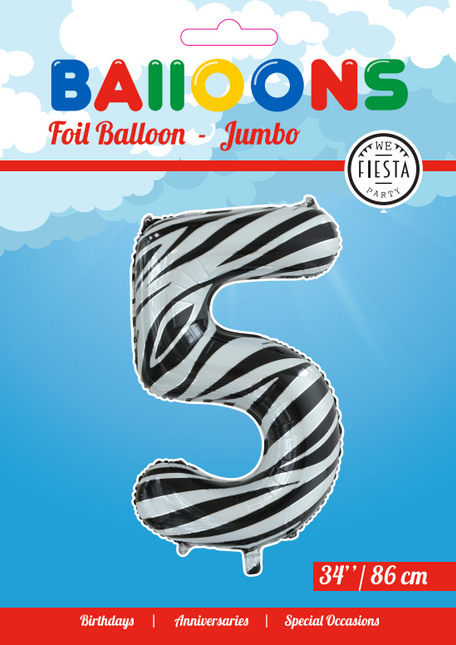 Globo Foil Figura 5 Cebra XL 86cm vacío