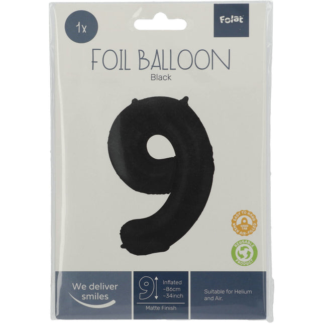 Globo Foil Figura 9 Negro Mate XL 86cm vacío