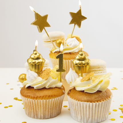 Velas 1 Año Cupcake Oro 17,5cm