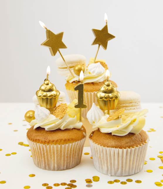 Velas 1 Año Cupcake Oro 17,5cm