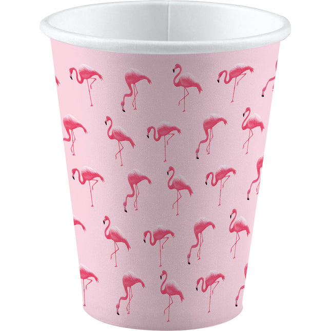 Vasos Hawaii Cartón Flamingo 250ml 8uds.