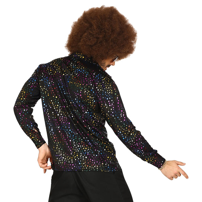 Blusa Disco 70S Negro Hombre Metalizado