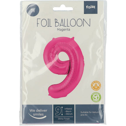 Globo Foil Figura 9 Fucsia Metalizado XL 86cm vacío