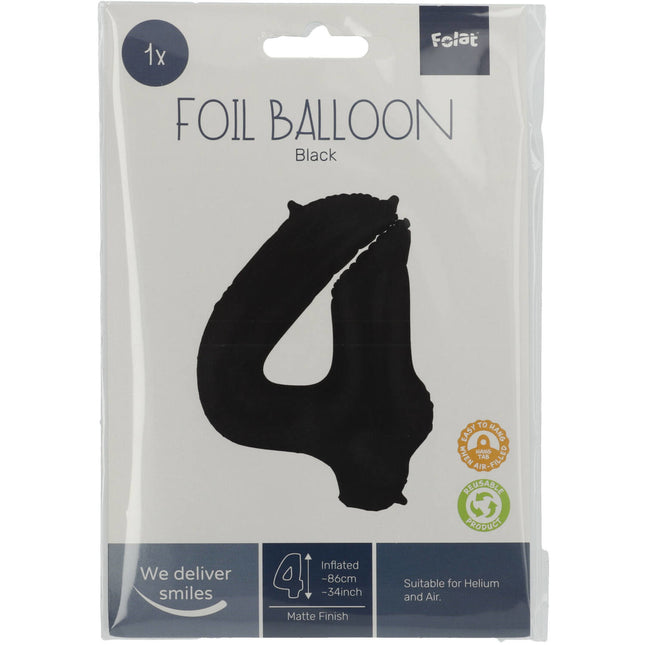 Globo Foil Figura 4 Negro Mate XL 86cm vacío