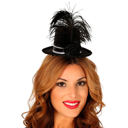 Diadema Mini Sombrero Plumas Negro