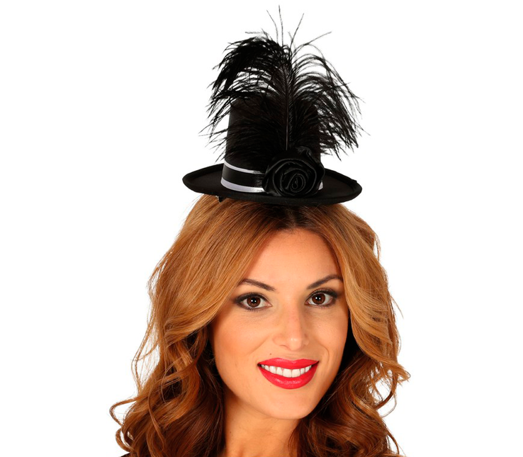 Diadema Mini Sombrero Plumas Negro