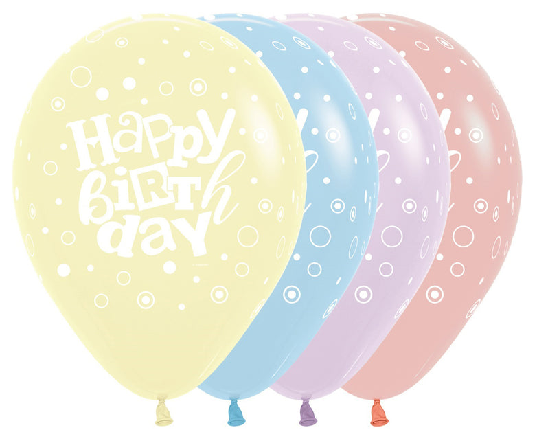 Globos Feliz Cumpleaños Festival Pastel Mate Mix 30cm 25pcs