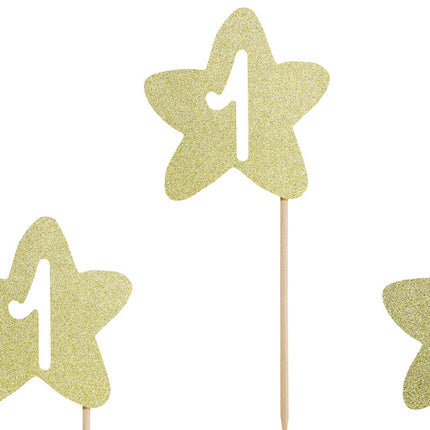 Cake Toppers 1 Año Oro 6pcs