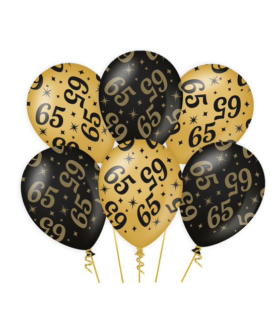 Globos 65 Años Oro Negro 30cm 6pcs