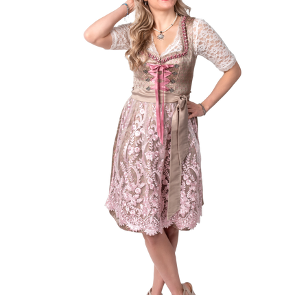 Vestido Dirndl Rosa Dorado Oktoberfest Señoras 2 Piezas