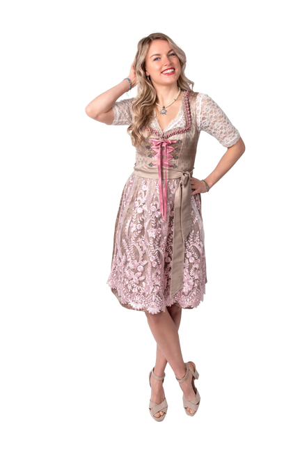 Vestido Dirndl Rosa Dorado Oktoberfest Señoras 2 Piezas