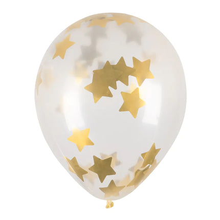 Globos Confetti Transparentes Estrellas Doradas 5pcs