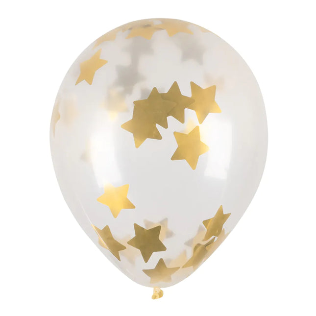 Globos Confetti Transparentes Estrellas Doradas 5pcs