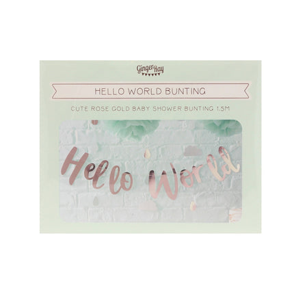 Guirnalda de letras de oro rosa Hello World 1,5 m