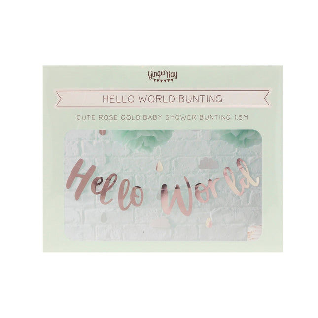 Guirnalda de letras de oro rosa Hello World 1,5 m