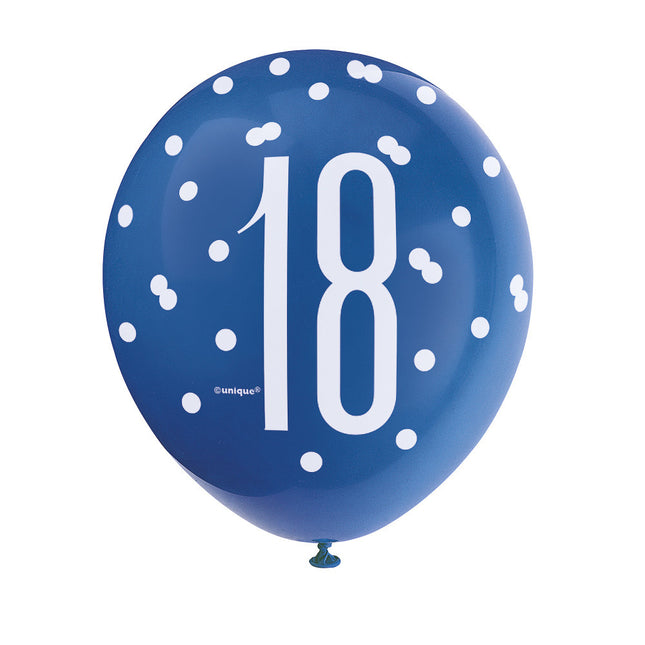 Globos 18 Años Lunares Azul 30cm 6pcs