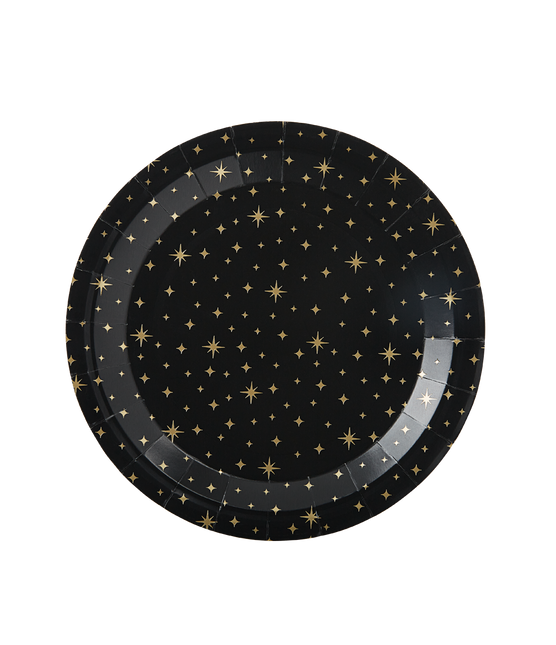 Platos Oro Estrellas Negro 20cm 8pcs