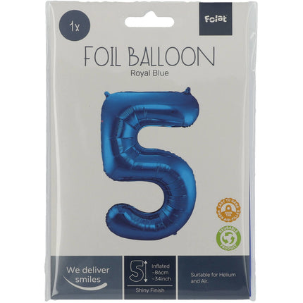 Globo Foil Figura 5 Azul Metalizado XL 86cm vacío