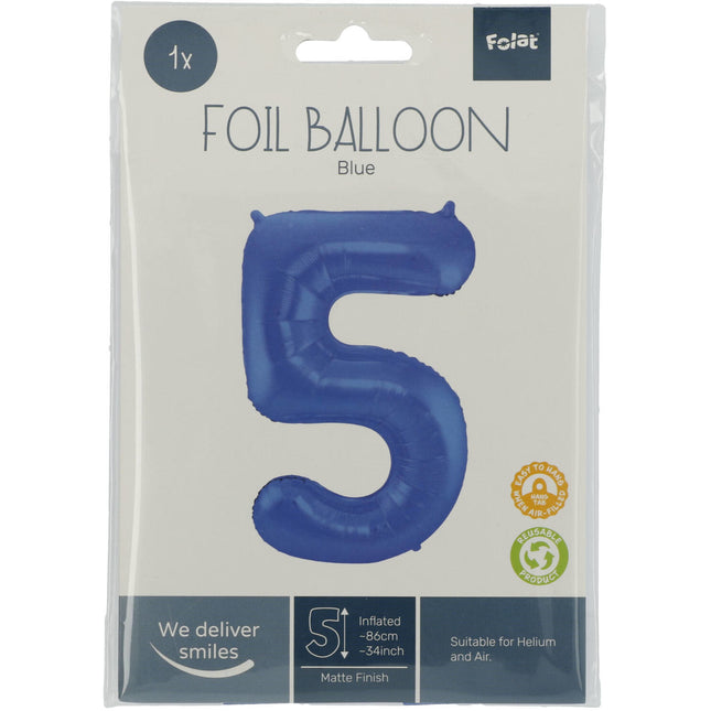 Globo Foil Figura 5 Azul Mate XL 86cm vacío