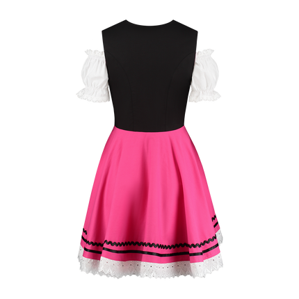 Oktoberfest Vestido Dirndl Oktoberfest Negro Rosa Señoras 2 Piezas