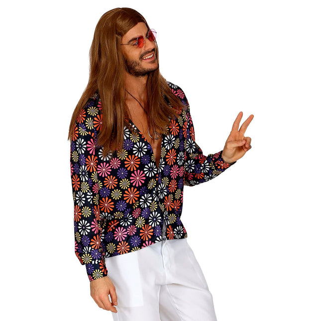 Disco 70S Blusa Morada Flores Hombre