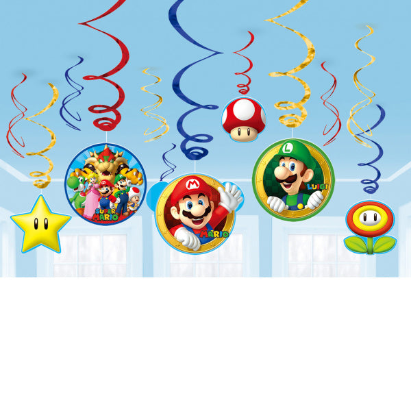 Super Mario Decoración Colgante 61cm 12 piezas