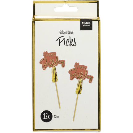 Happy Birthday Cocktail Picks Golden Dusk 12cm 12pcs