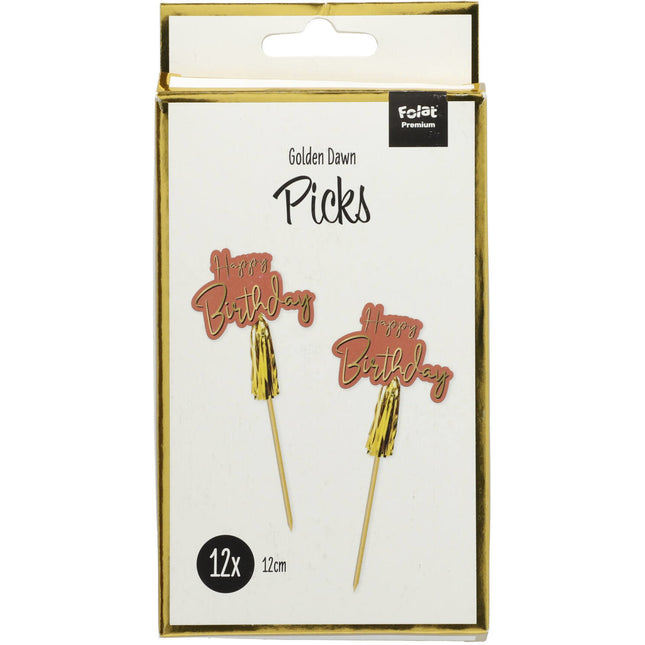 Happy Birthday Cocktail Picks Golden Dusk 12cm 12pcs